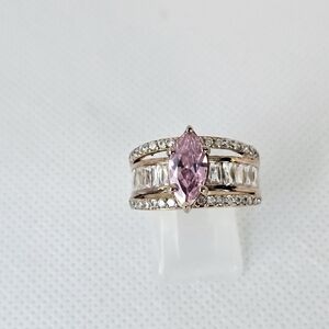 Vintage Victoria Wieck Lab Pink Sapphire & Diamond 18K Sterling Silver Sz 7.5